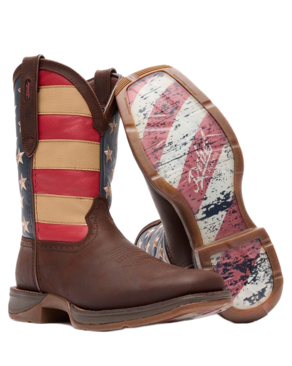 Brown Union Flag coloured Durango Mens Rebel Patriotic Pull-On Western Flag Boots on white background