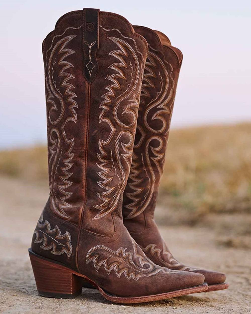 Driftwood coloured Durango Womens Crush Tall Western Boots on outdoor background