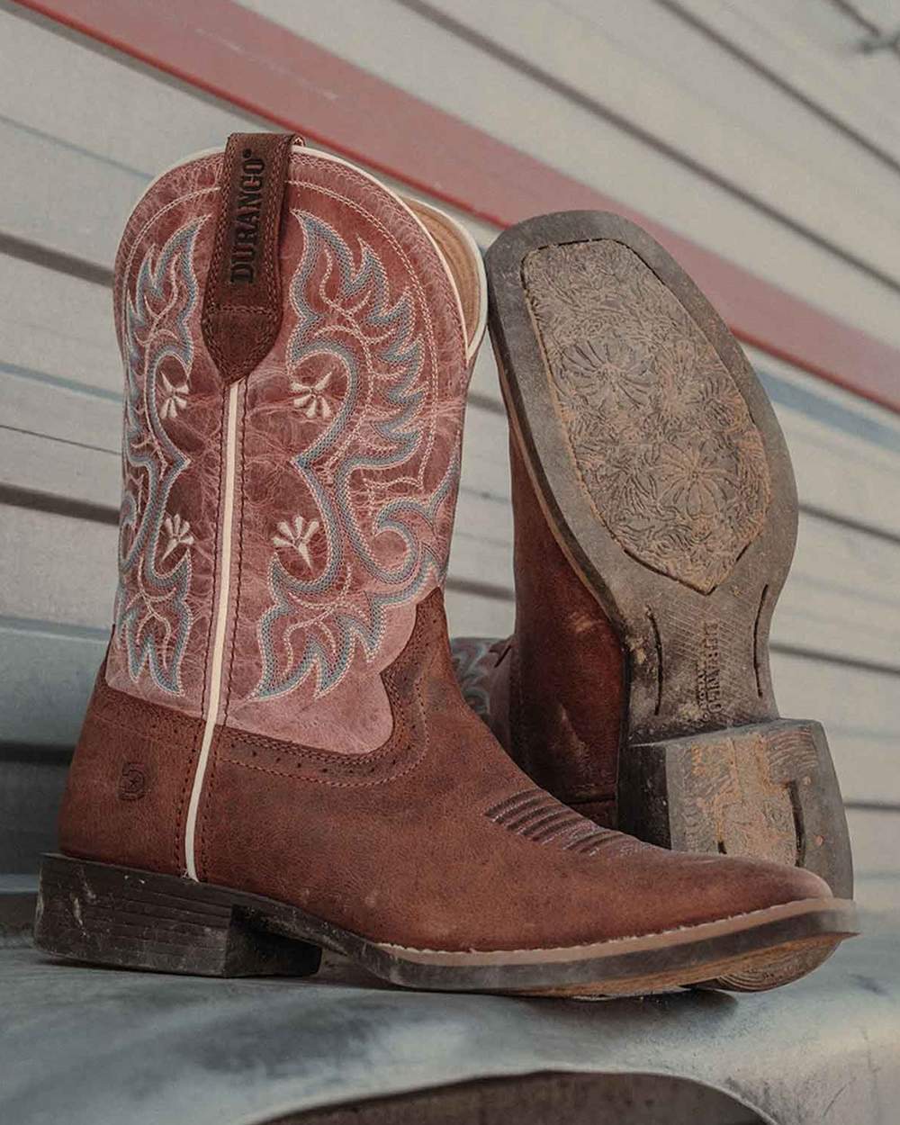 Rusty Brown Dusty Rose coloured Durango Womens Shyloh Western Boots on outdoor background