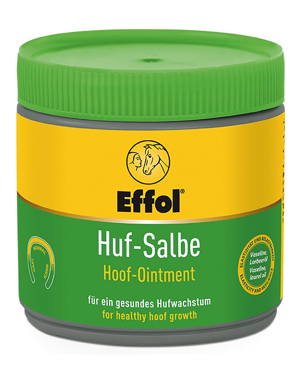 Green coloured Effol Hoof Ointment 500ml on white background
