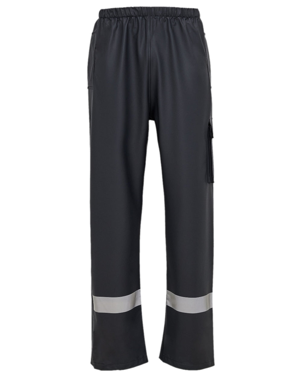 Navy Coloured Elka Mens Dry Zone D-Lux Rain Trousers With Reflective Stripes on white background