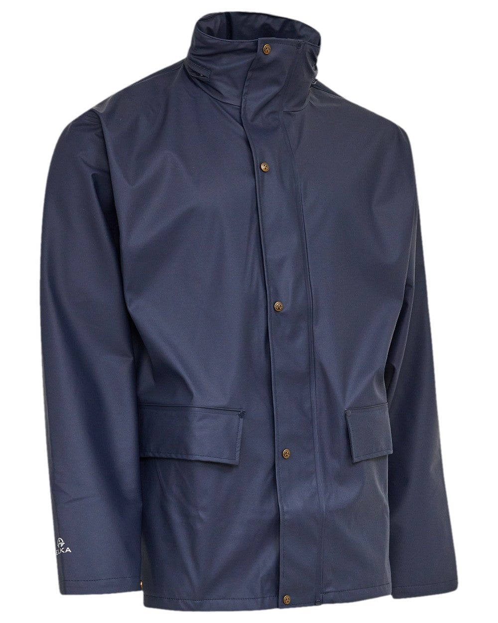 Navy Coloured Elka Mens Dry Zone PU Rain Jacket on white background