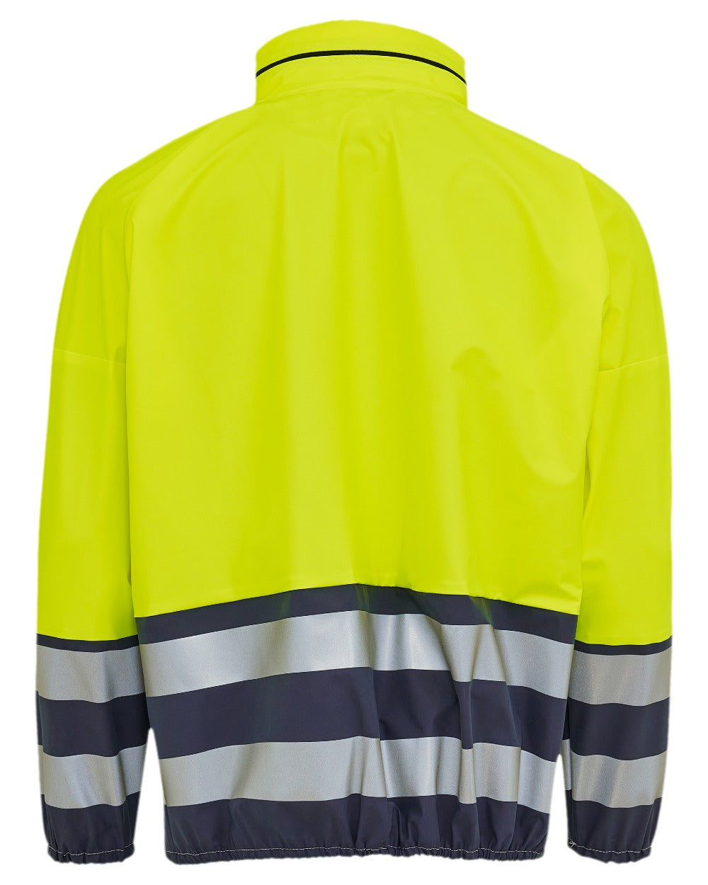 Fluorescent Yell Navy Coloured Elka Mens PU Visible Rain Jacket on white background