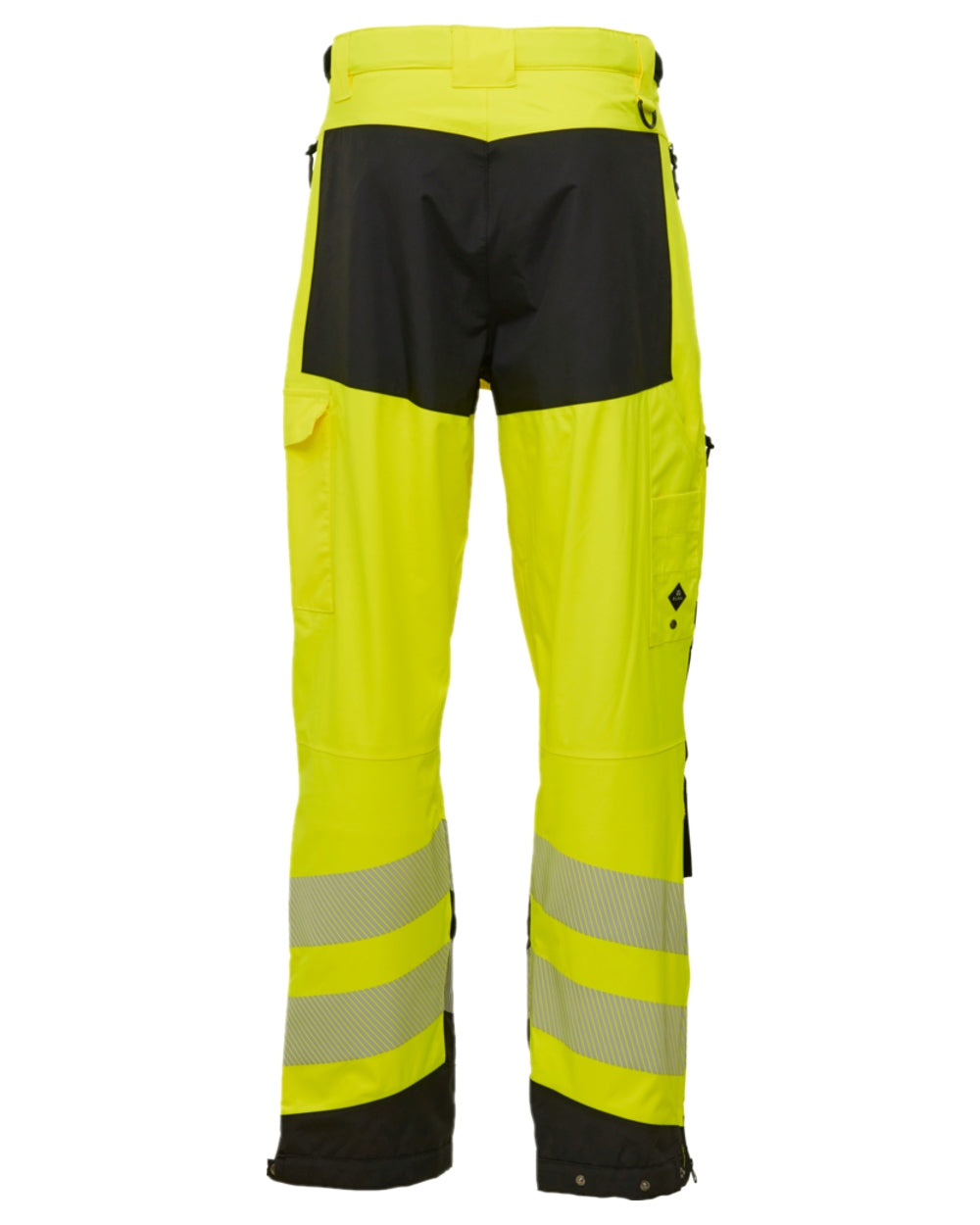 Fluorescent Yellow Black Coloured Elka Mens Visible Xtreme Stretch Waist Trousers on white background