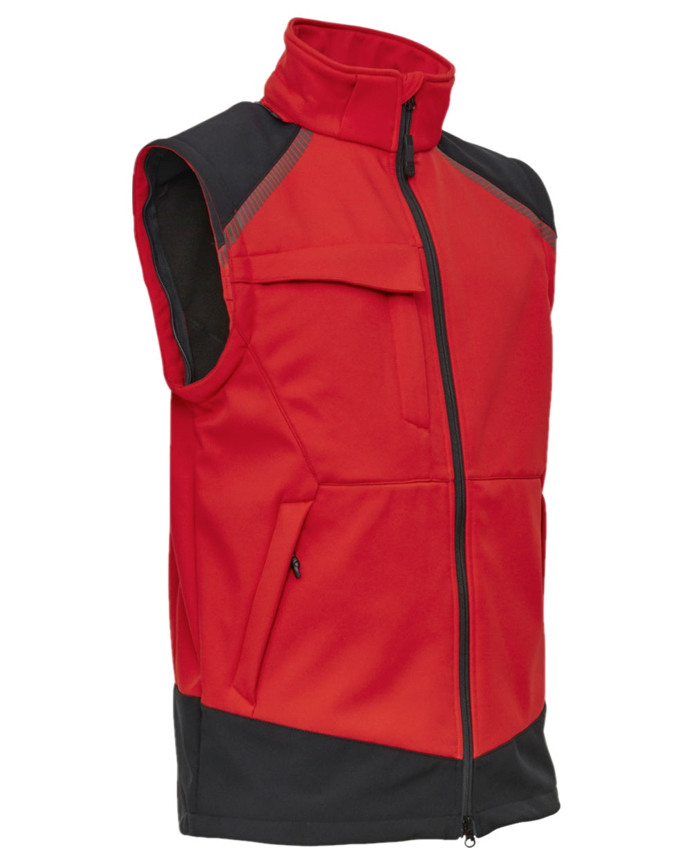Red Black Coloured Elka Mens Working Xtreme Softshell Jacket With Detachable Sleeves on white background