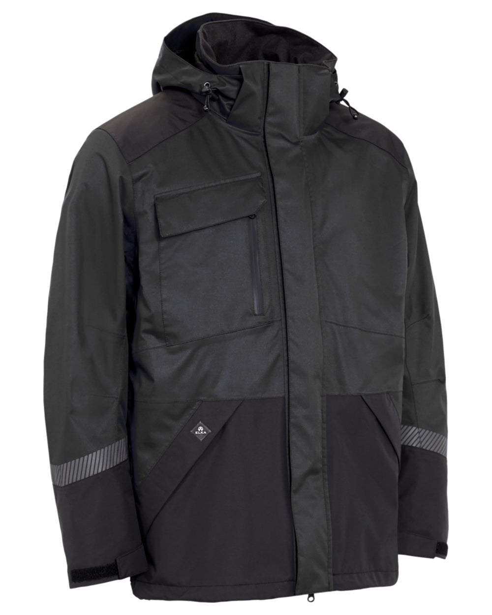 Black Coloured Elka Mens Working Xtreme Stretch Jacket on white background