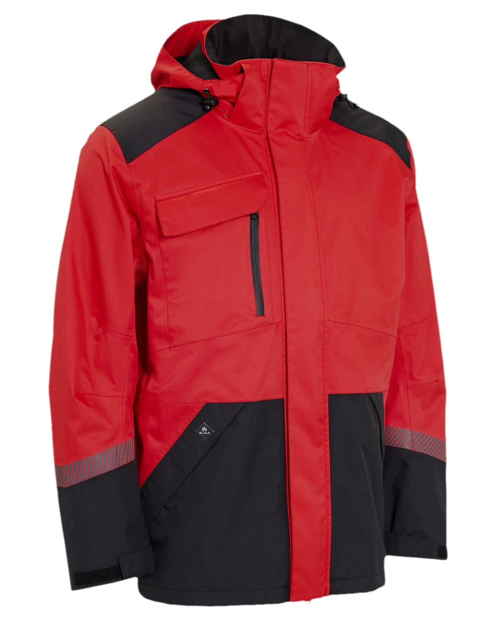 Red Black Coloured Elka Mens Working Xtreme Stretch Jacket on white background
