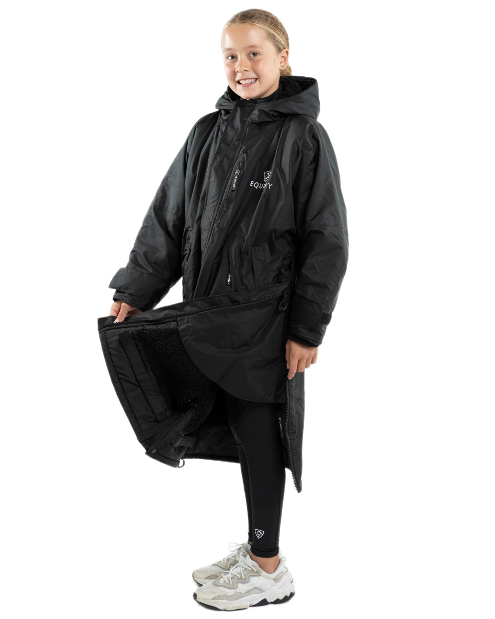Black Coloured Equidry Childrens Evolution Thick Fleece Hood on white background