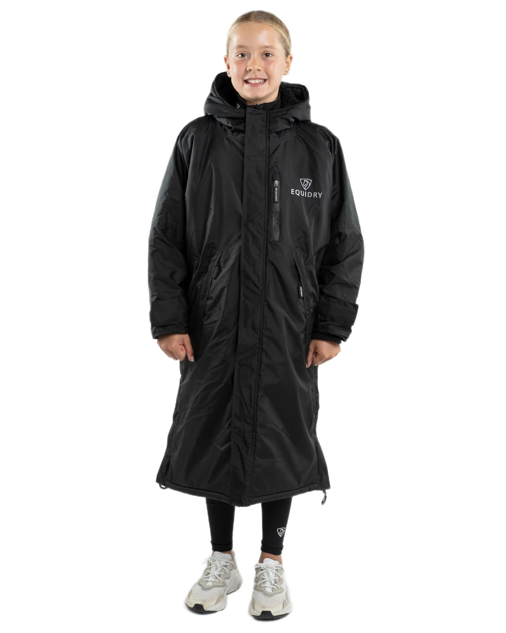 Black Coloured Equidry Childrens Evolution Thick Fleece Hood on white background