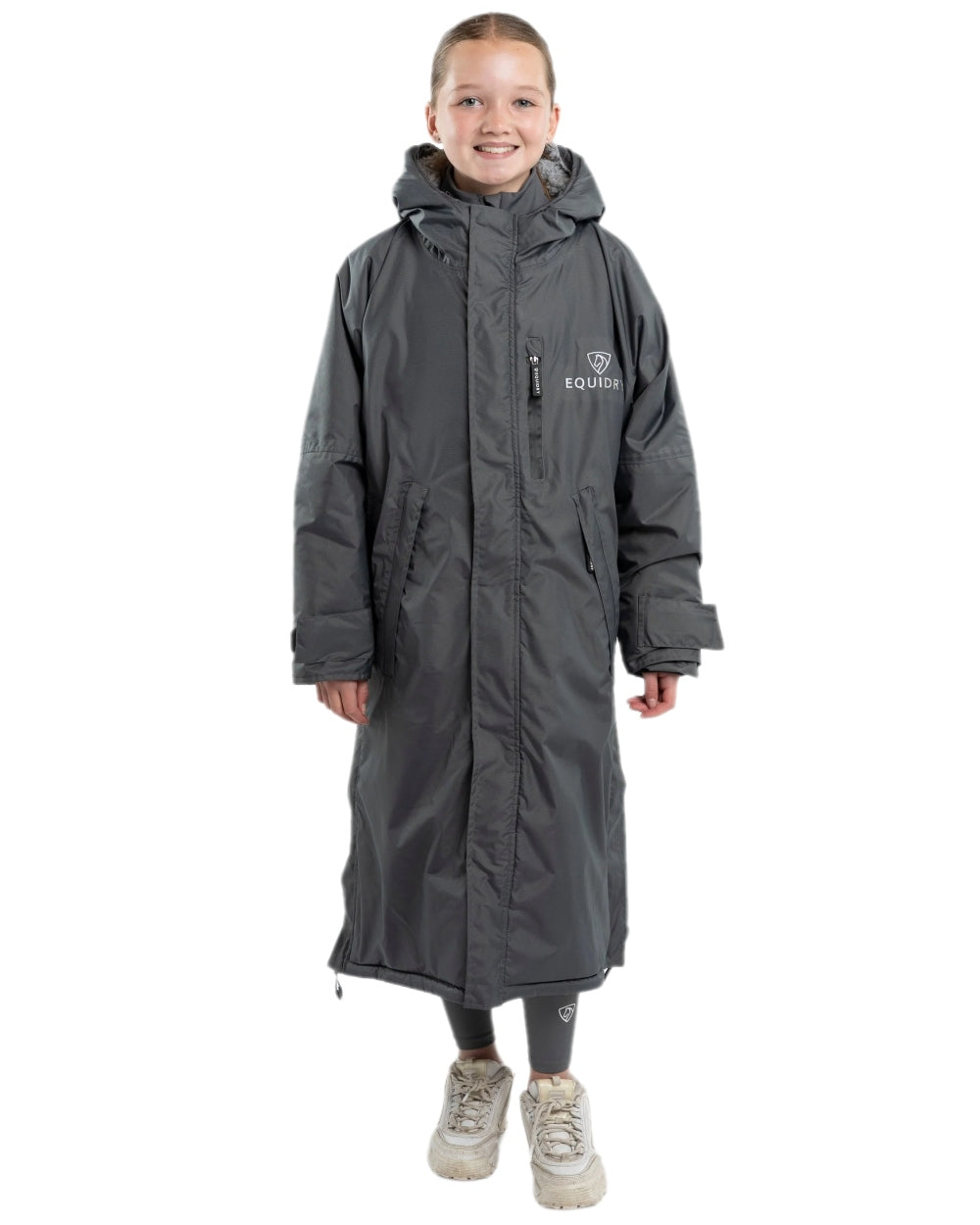 Charcoal Grey Coloured Equidry Childrens Evolution Thick Fleece Hood on white background