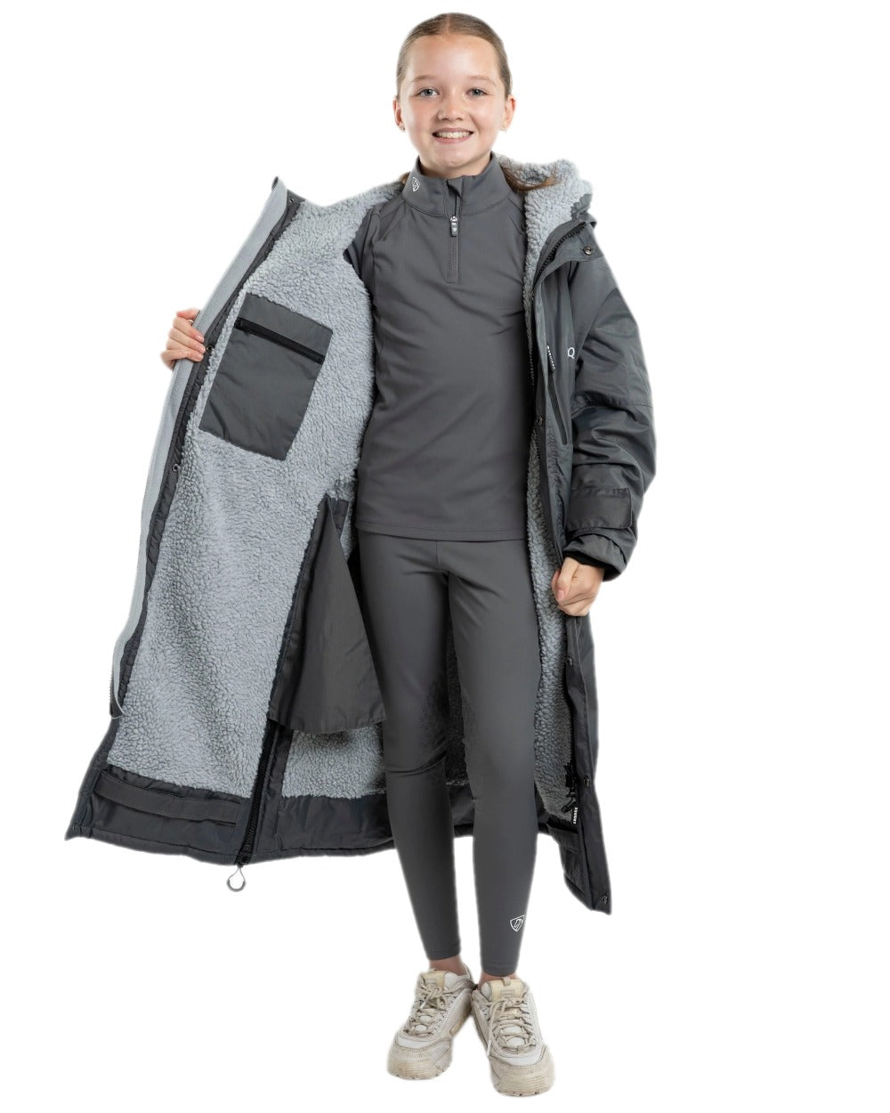 Charcoal Grey Coloured Equidry Childrens Evolution Thick Fleece Hood on white background