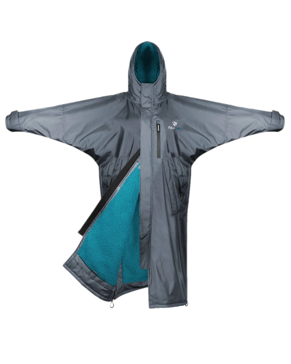 Charcoal Turquoise Coloured Equidry Childrens Evolution Thick Fleece Hood on white background
