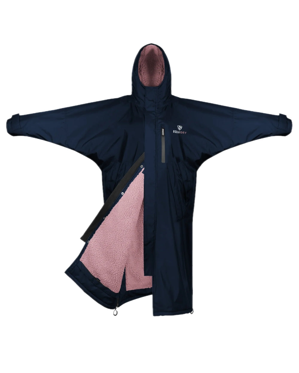 Navy Pale Pink Coloured Equidry Childrens Evolution Thick Fleece Hood on white background