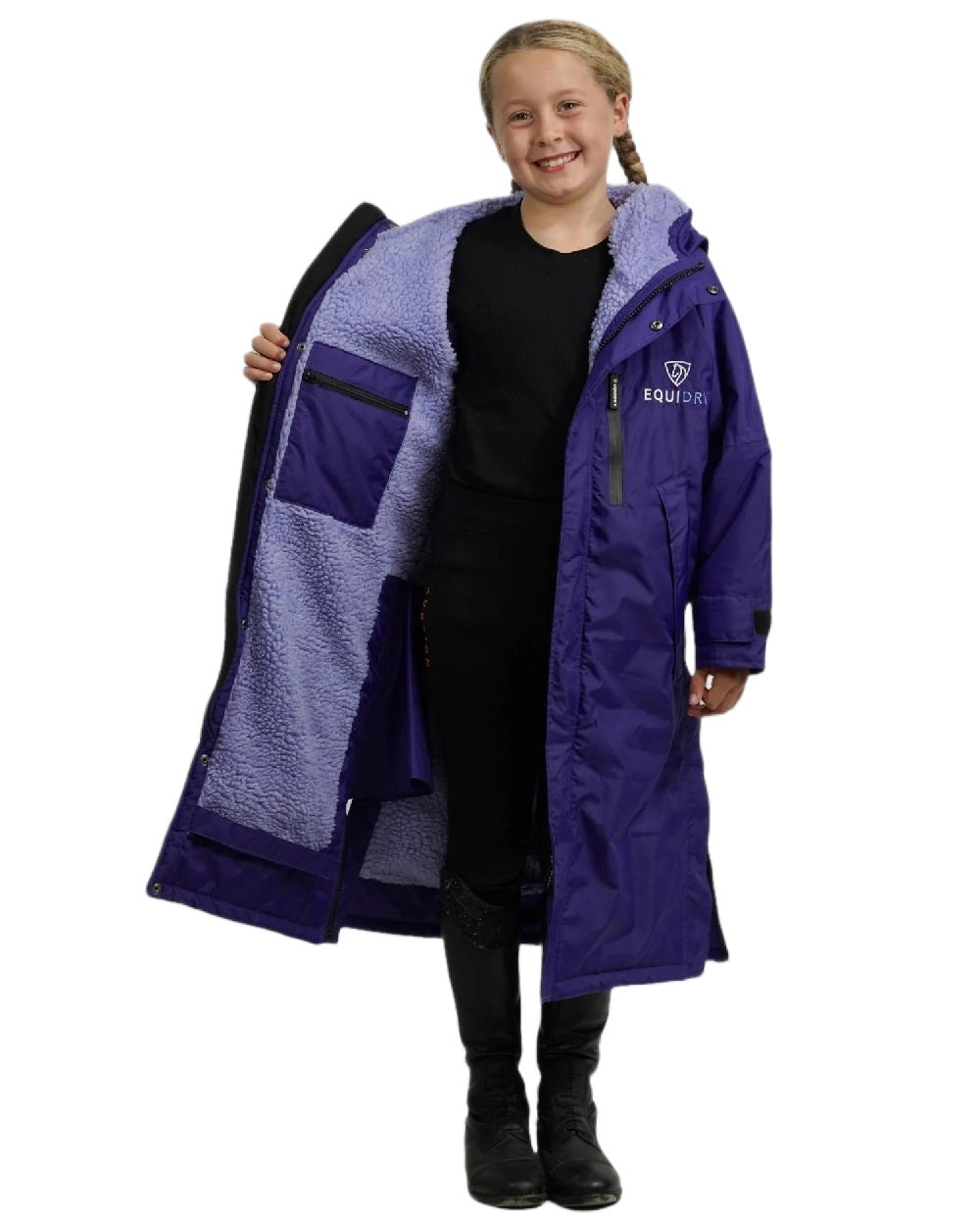 Purple Lilac Coloured Equidry Childrens Evolution Thick Fleece Hood on white background