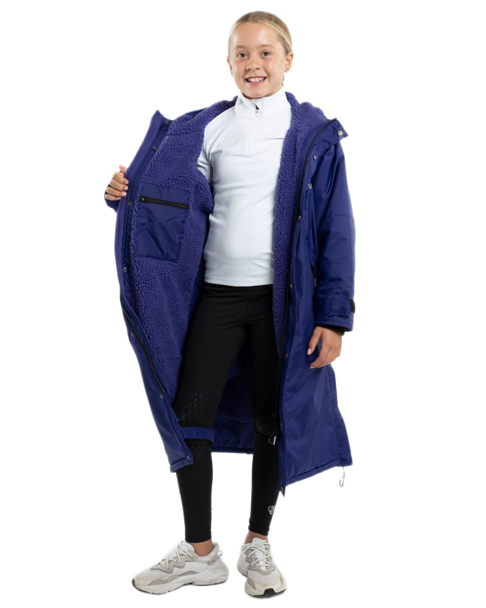 Purple Coloured Equidry Childrens Evolution Thick Fleece Hood on white background