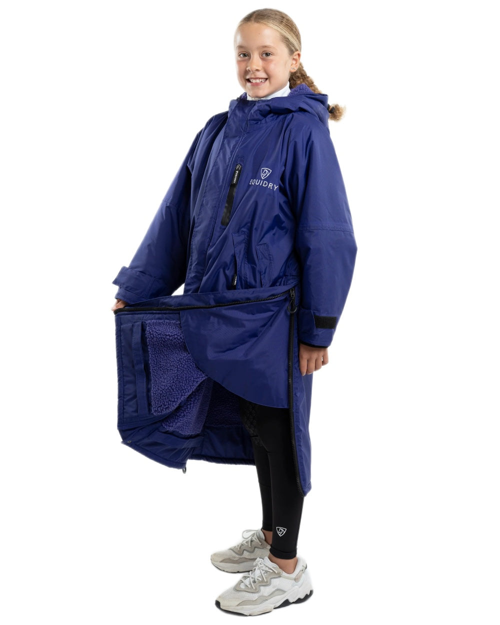 Purple Coloured Equidry Childrens Evolution Thick Fleece Hood on white background