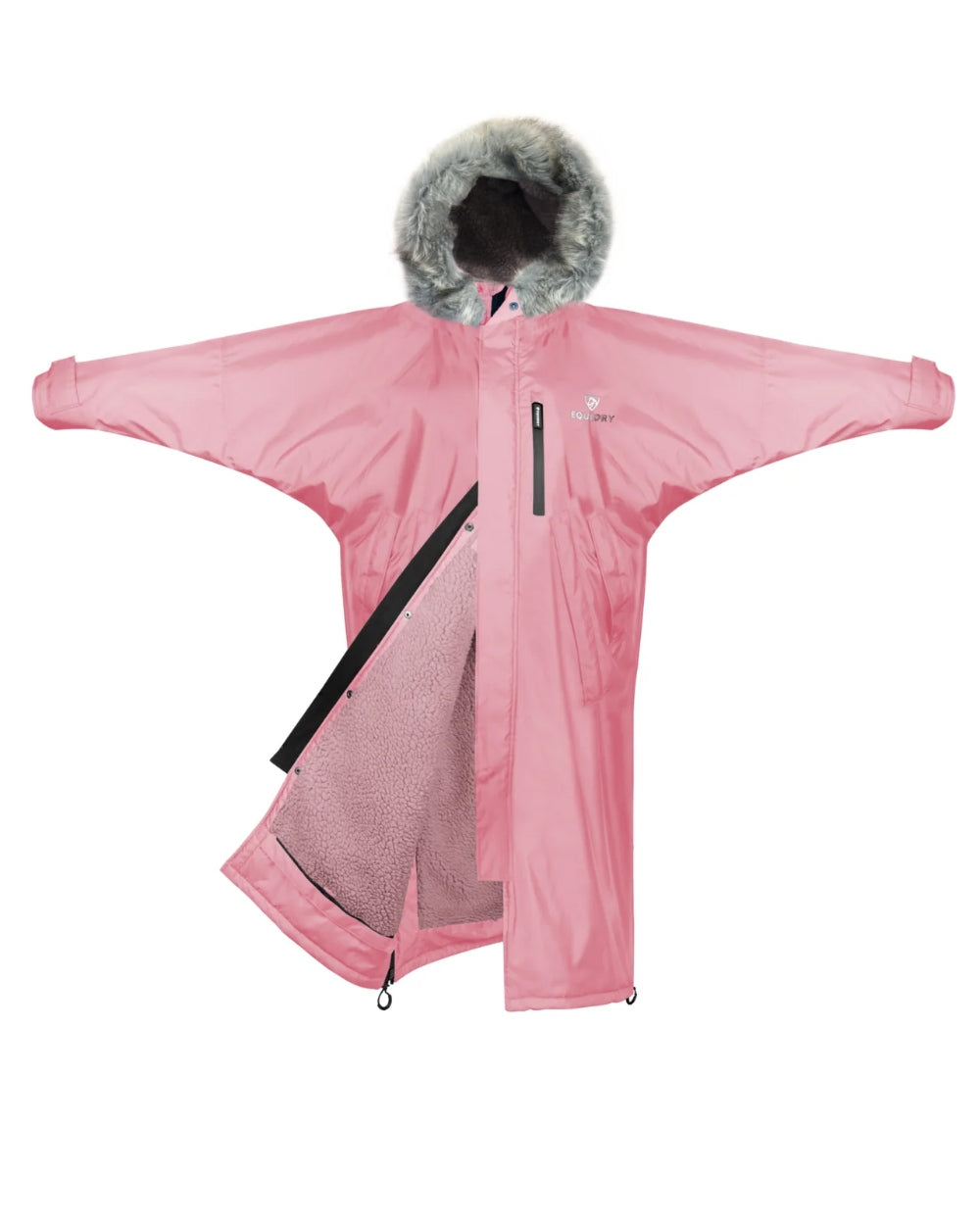 Dusky Pink coloured Equidry Childrens Evolution Thick Fleece With Fur Hood on white background
