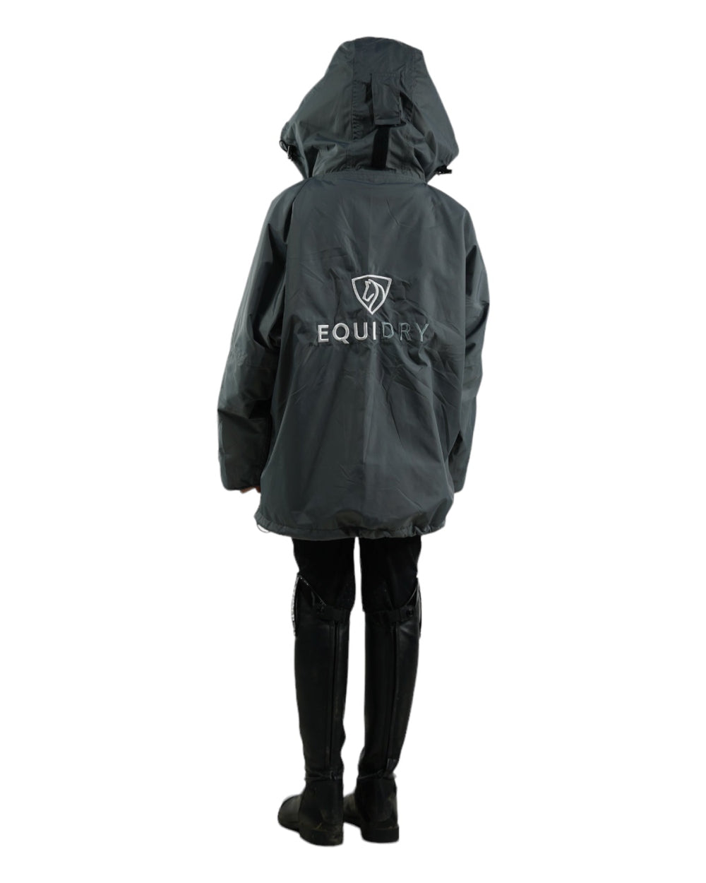 Charcoal Grey coloured Equidry Childrens Shortie Jacket on white background