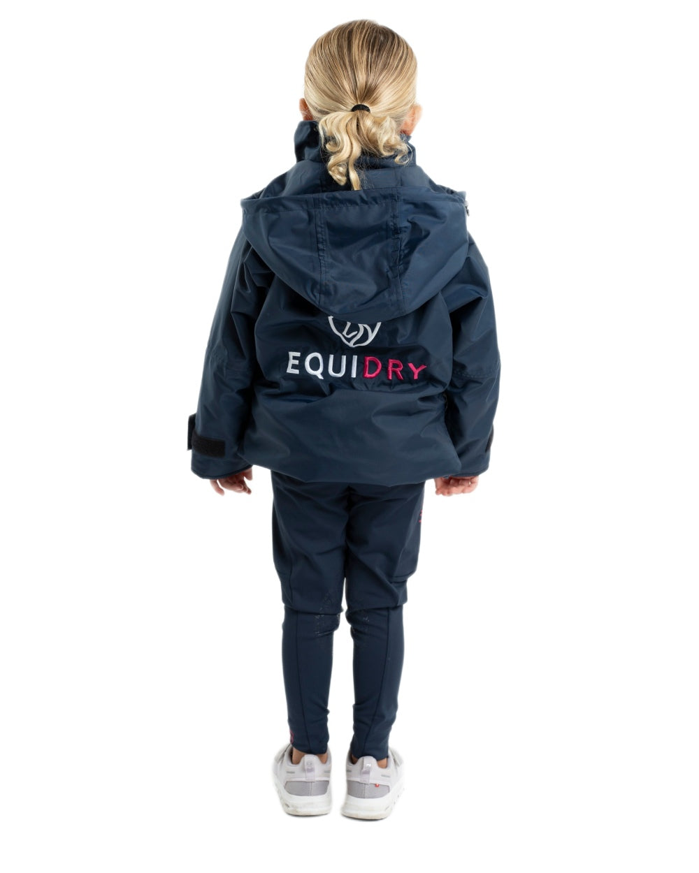 Navy Raspberry coloured Equidry Childrens Shortie Jacket on white background