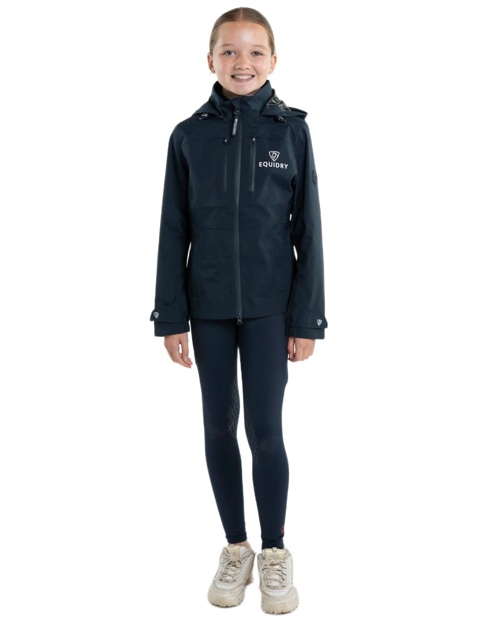 Navy Equidry Childrens Varsha Waterproof Jacket on white background