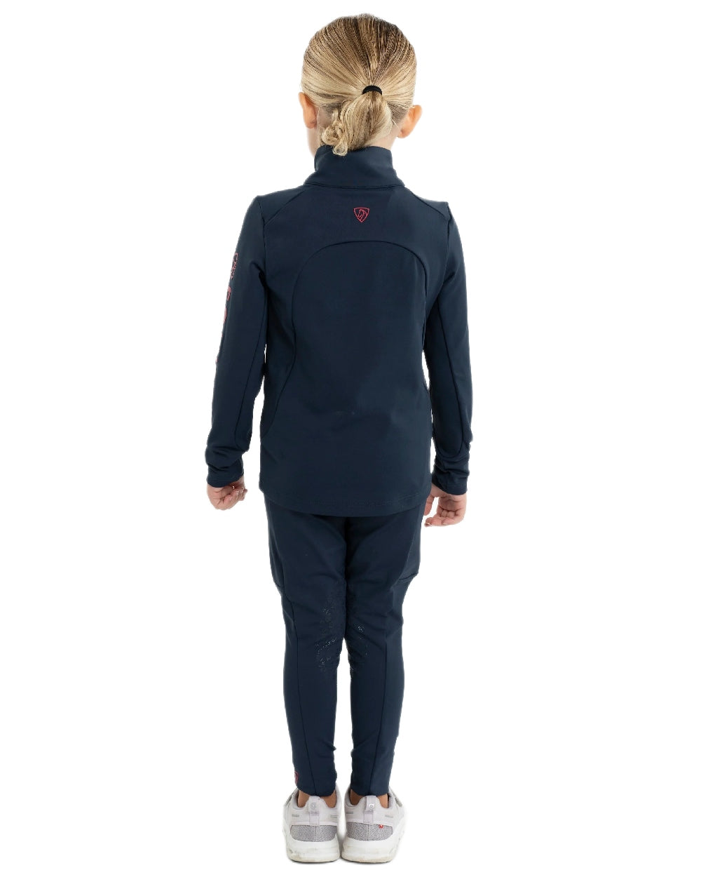 Navy Raspberry Coloured Equidry Childrens Water Repellent Base Layer on white background