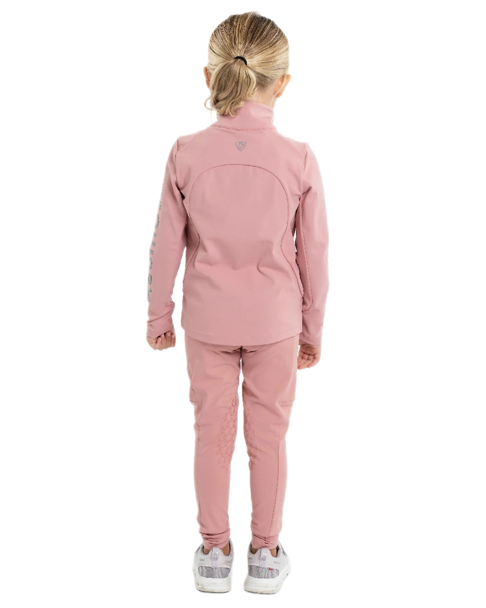Pale Pink Grey Coloured Equidry Childrens Water Repellent Base Layer on white background