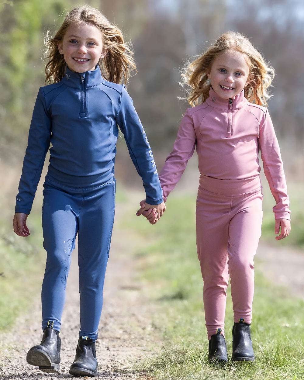 Steel Blue Grey Coloured Equidry Childrens Water Repellent Base Layer on outdoor background