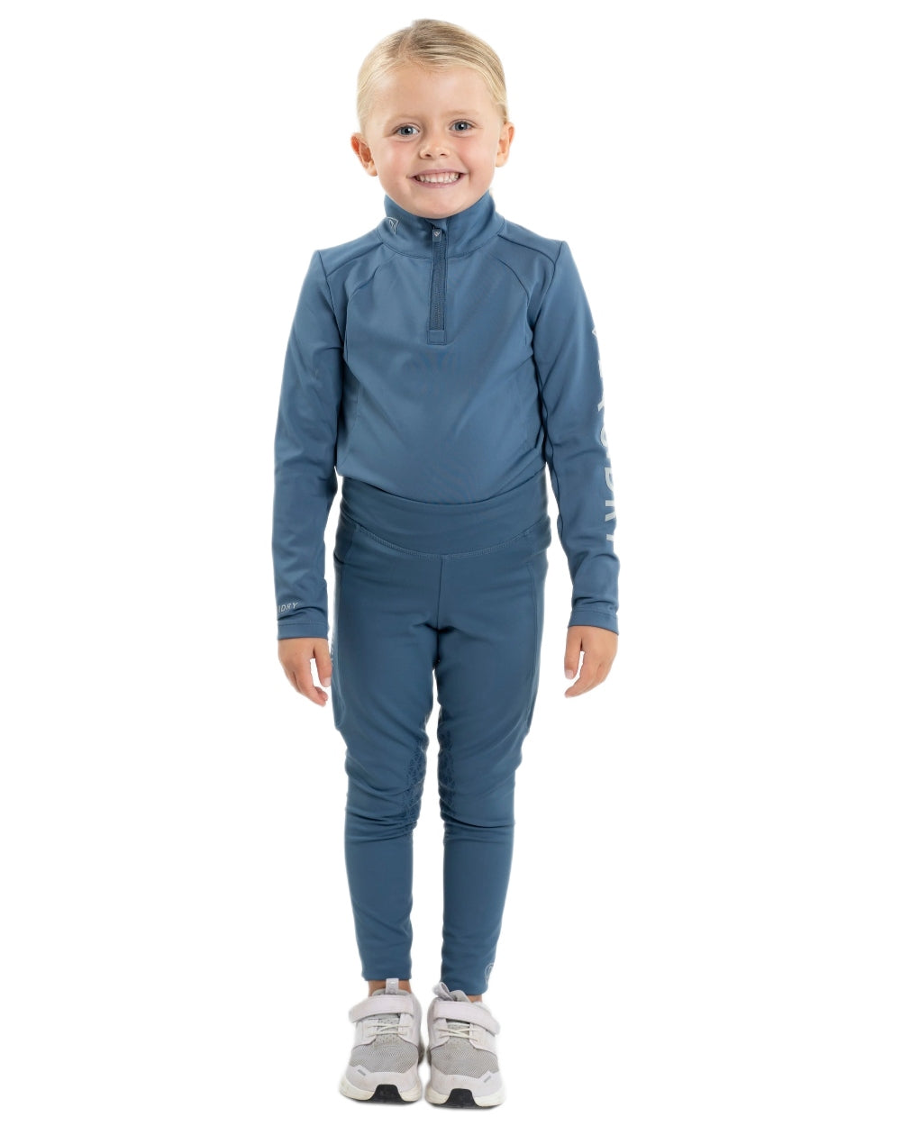 Steel Blue Grey Coloured Equidry Childrens Water Repellent Base Layer on white background