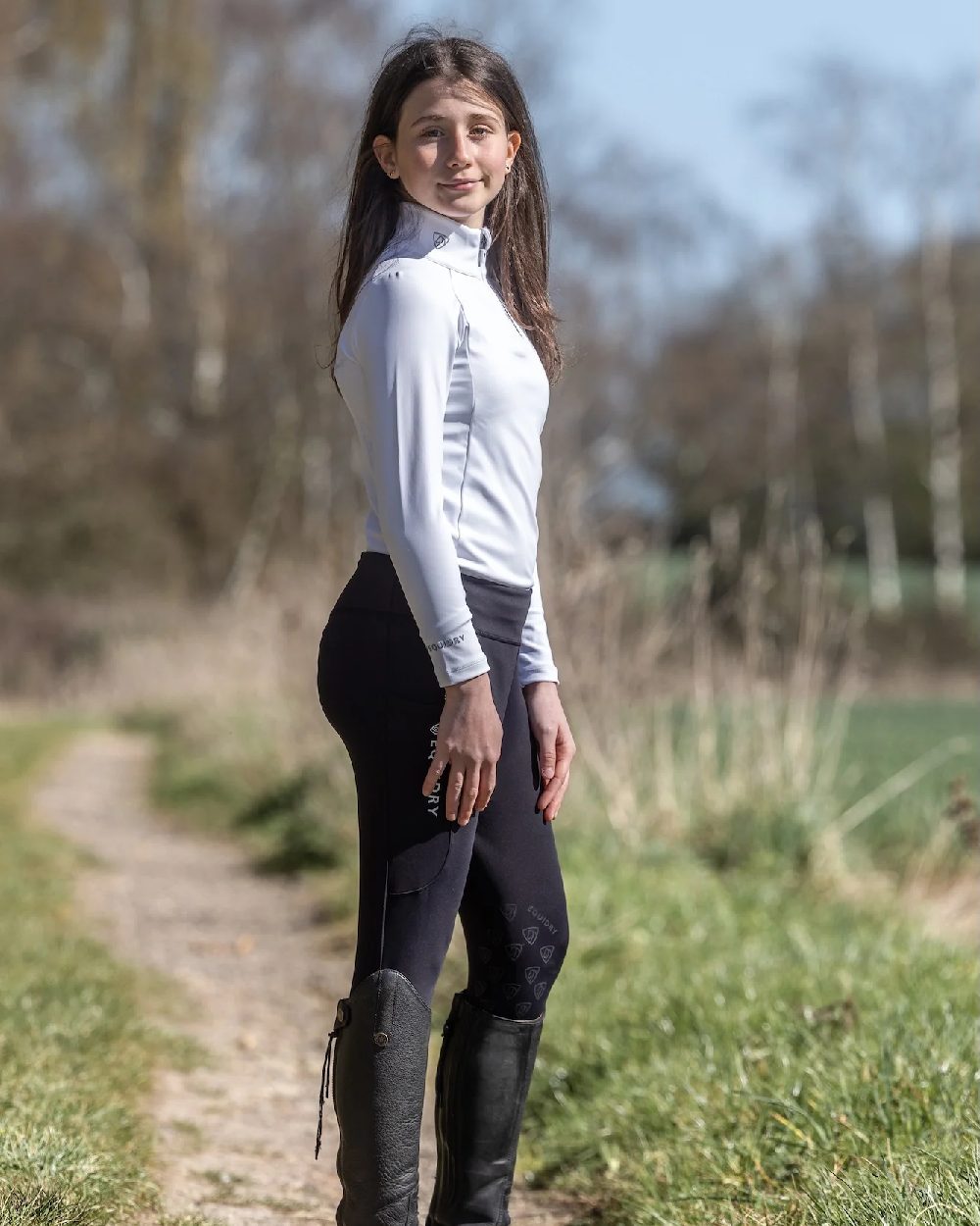 White Reflective Grey Coloured Equidry Childrens Water Repellent Base Layer on outdoor background