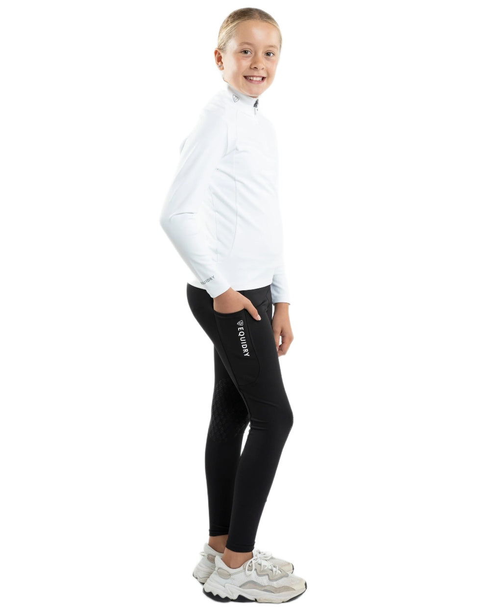 White Reflective Grey Coloured Equidry Childrens Water Repellent Base Layer on white background