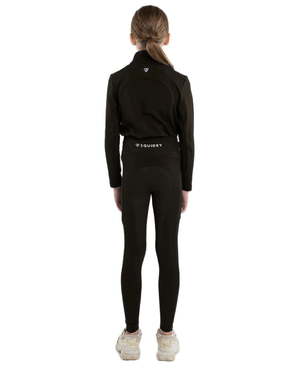 Brown White Coloured Equidry Childrens Water Repellent Full Seat Leggings on white background