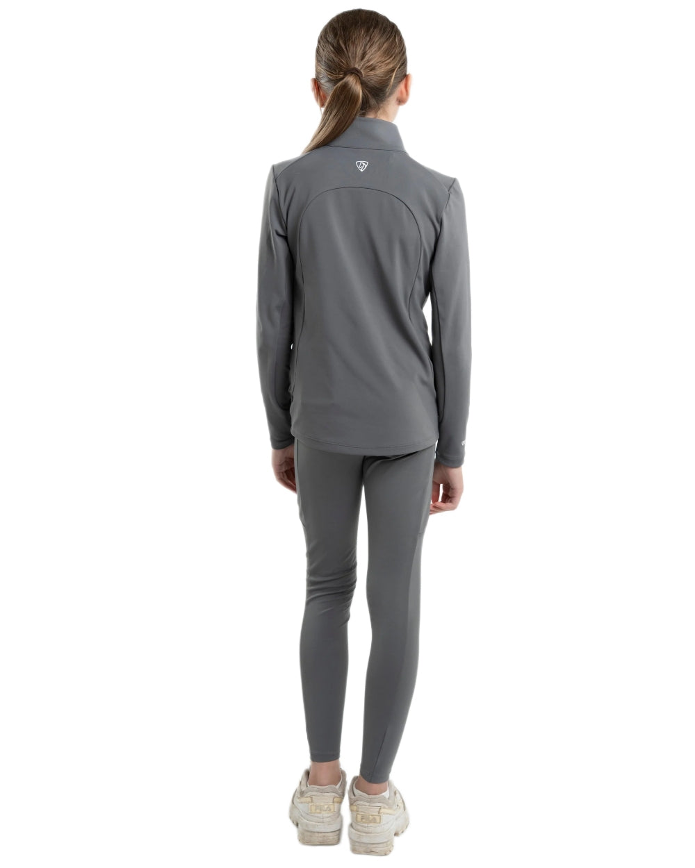 Grey White Coloured Equidry Childrens Water Repellent Knee Grip Leggings on white background