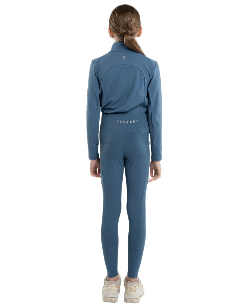 Steel Blue Grey Coloured Equidry Childrens Water Repellent Knee Grip Leggings on white background