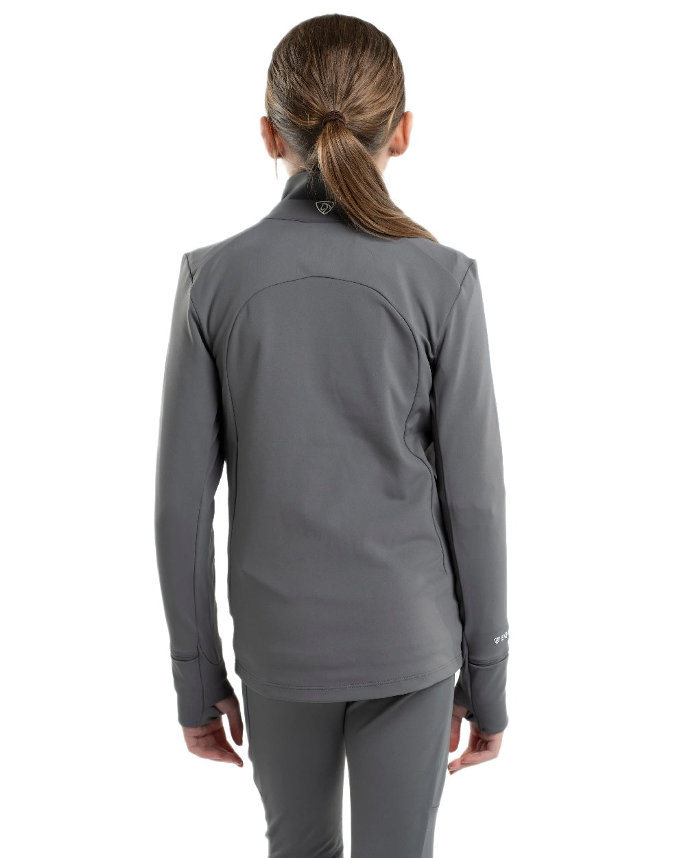 Grey White Coloured Equidry Childrens Water Repellent Zip Up Top on white background