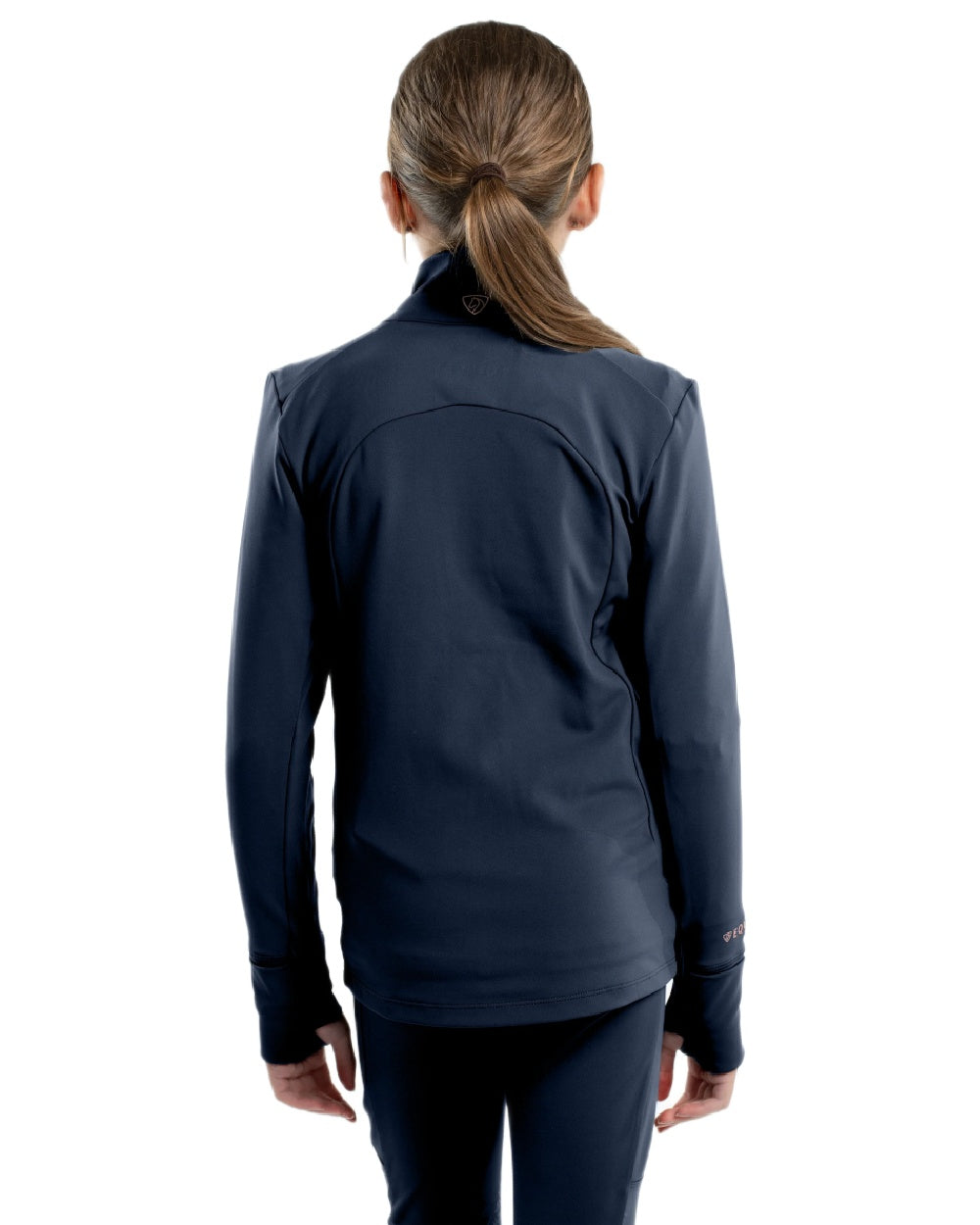 Navy Pale Pink Coloured Equidry Childrens Water Repellent Zip Up Top on white background