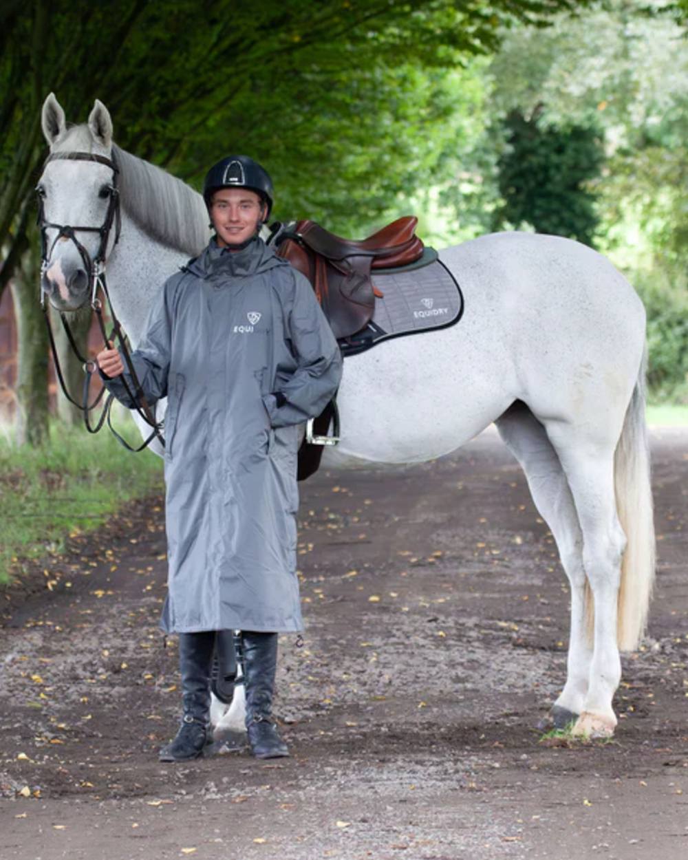 Charcoal coloured Equidry Mens Equimac Evolution Jacket on outdoor background