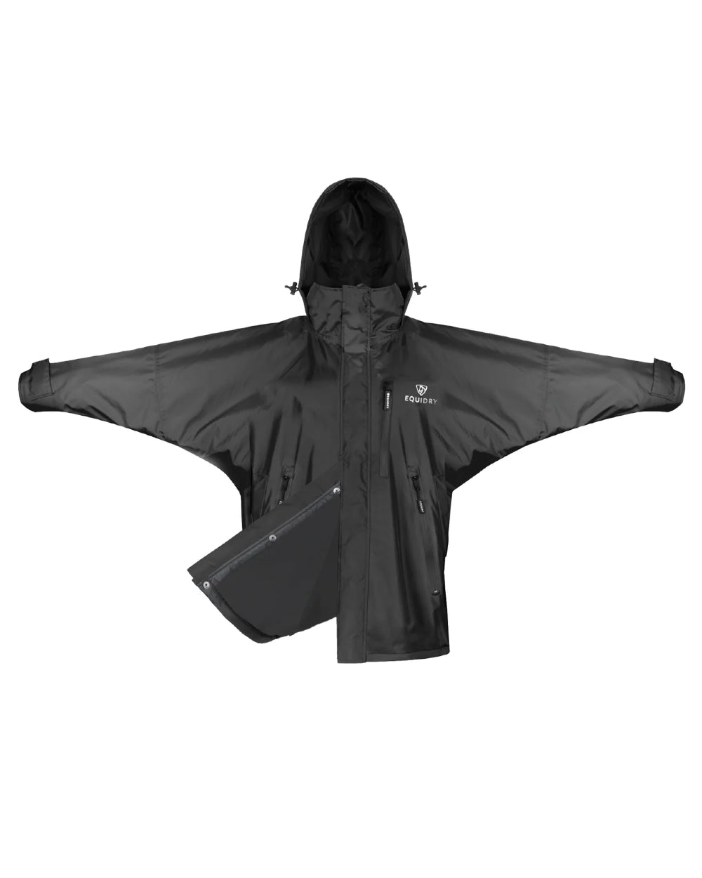 Black coloured Equidry Mens Equimac Shortie With Stowaway Hood on white background