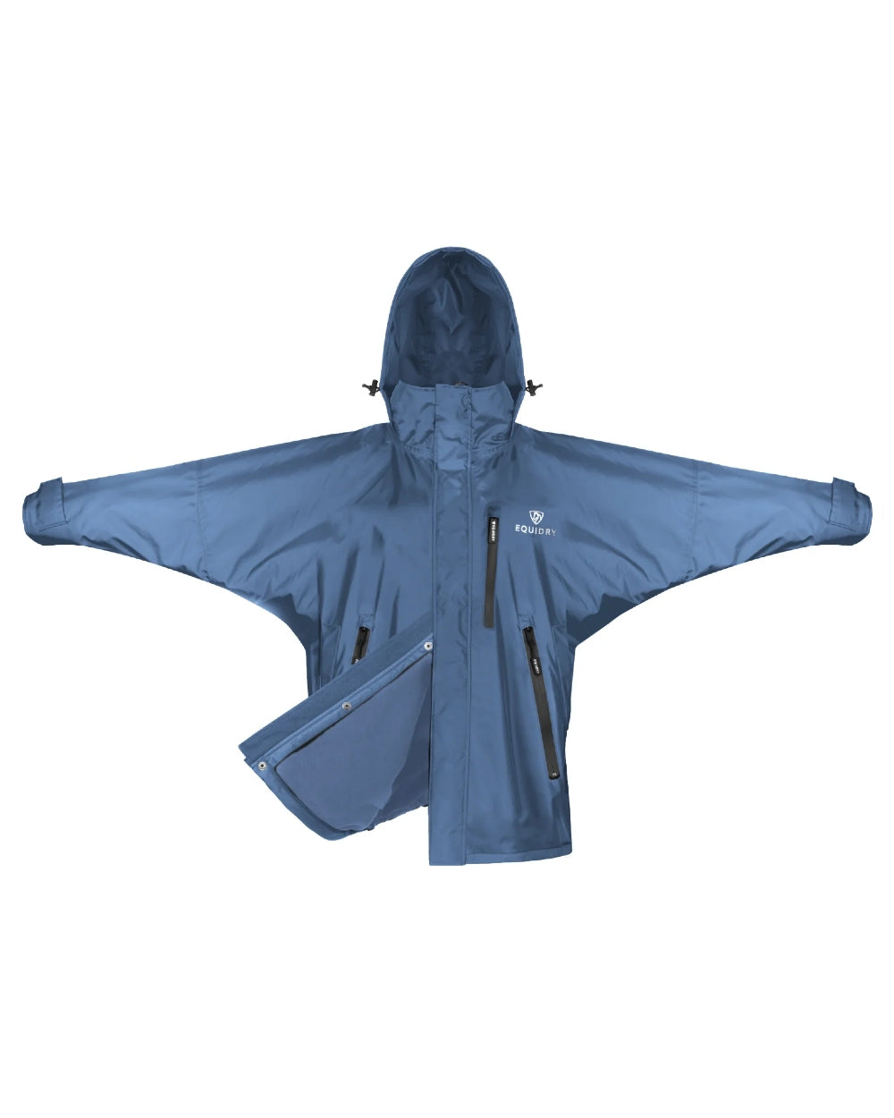 Steel Blue coloured Equidry Mens Equimac Shortie With Stowaway Hood on white background