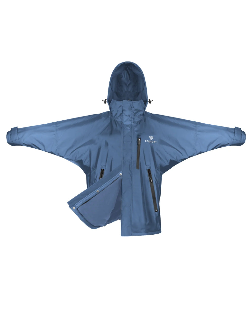 Steel Blue coloured Equidry Mens Thin Fleece Shortie Jacket With Stowaway Hood on white background