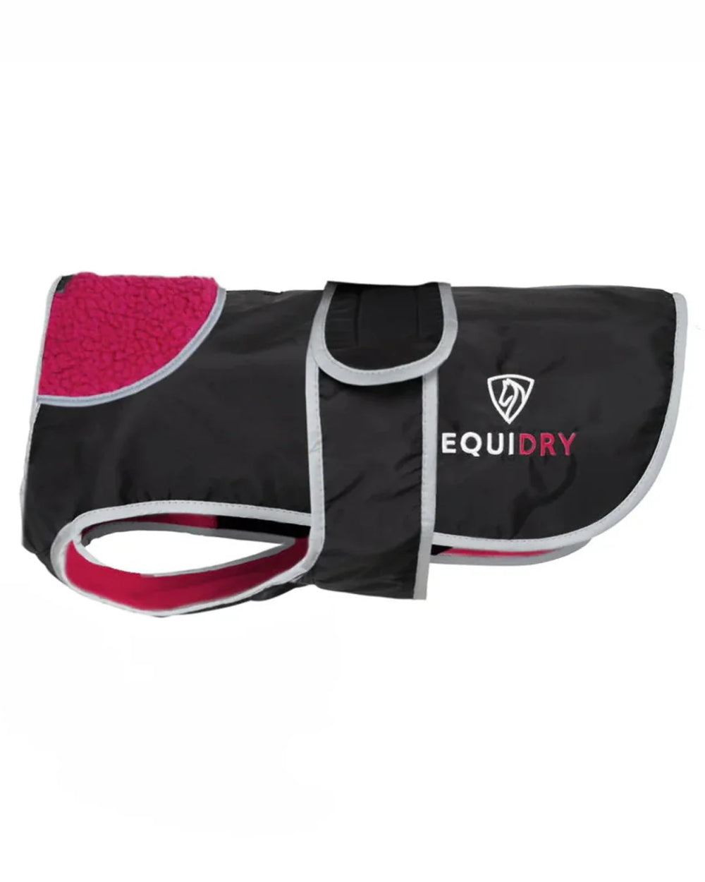 Black Peacock Pink coloured Equidry Microfibre Fleece Waterproof Dog Coat on white background