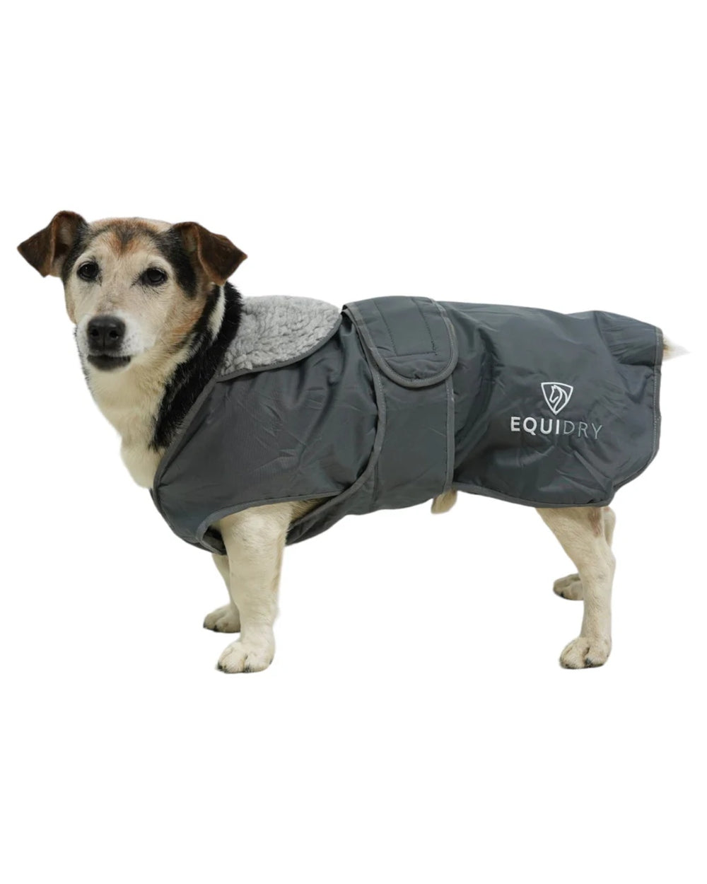 Charcoal Grey coloured Equidry Microfibre Fleece Waterproof Dog Coat on white background