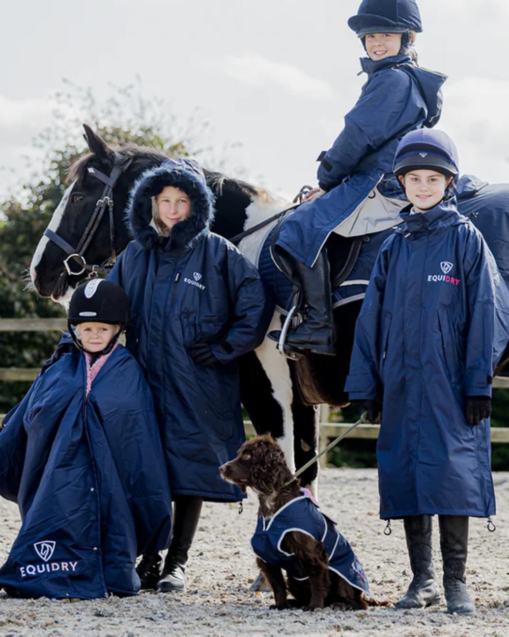 Navy Pale Pink coloured Equidry Microfibre Fleece Waterproof Dog Coat on outdoor background