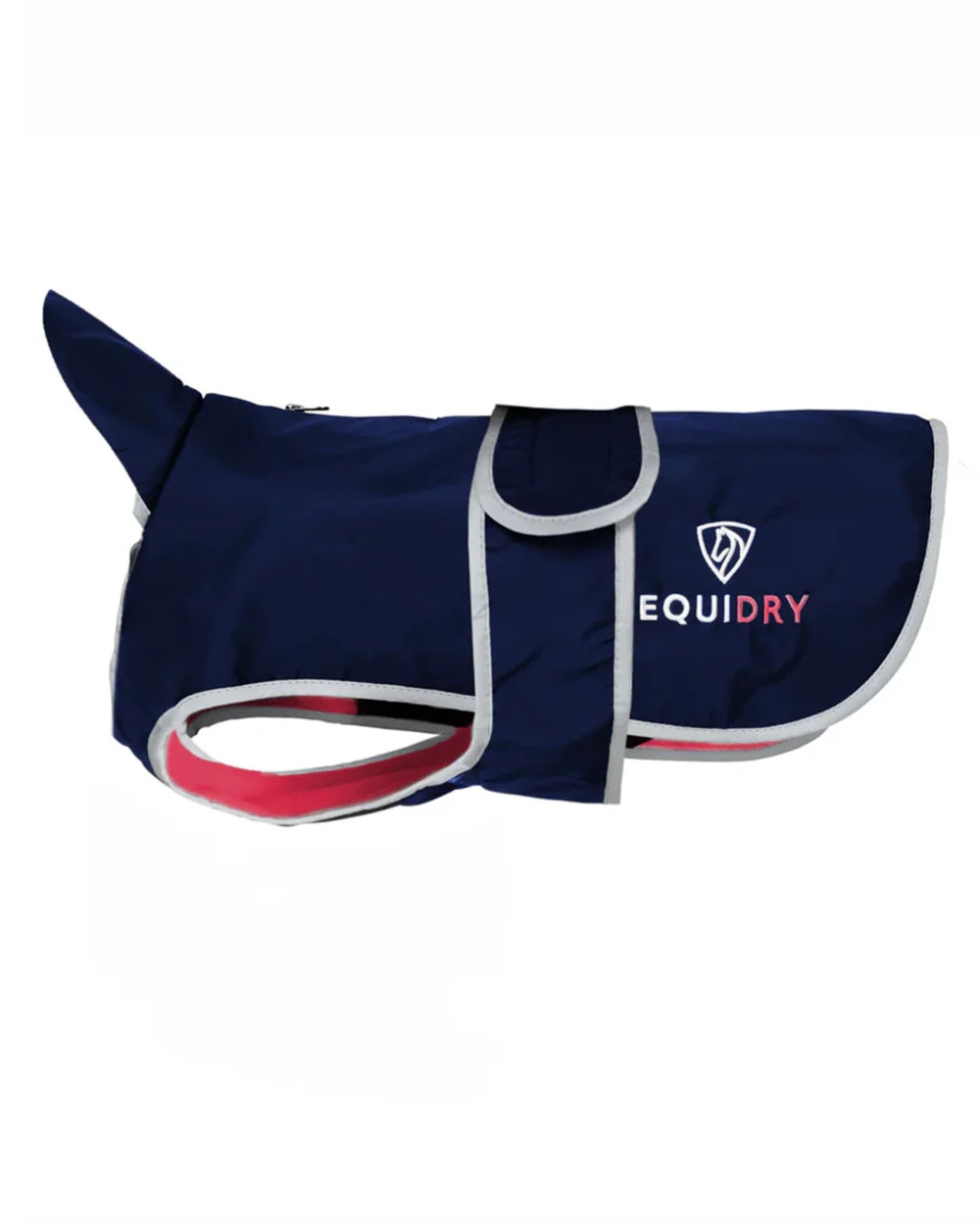 Navy Raspberry coloured Equidry Microfibre Fleece Waterproof Dog Coat on white background