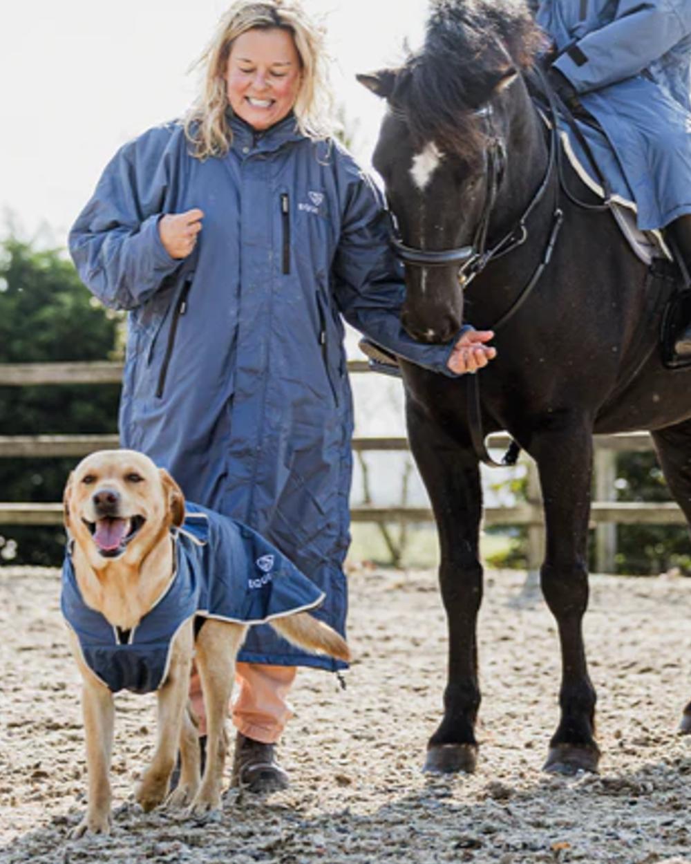 Steel Blue Grey coloured Equidry Microfibre Fleece Waterproof Dog Coat on outdoor background