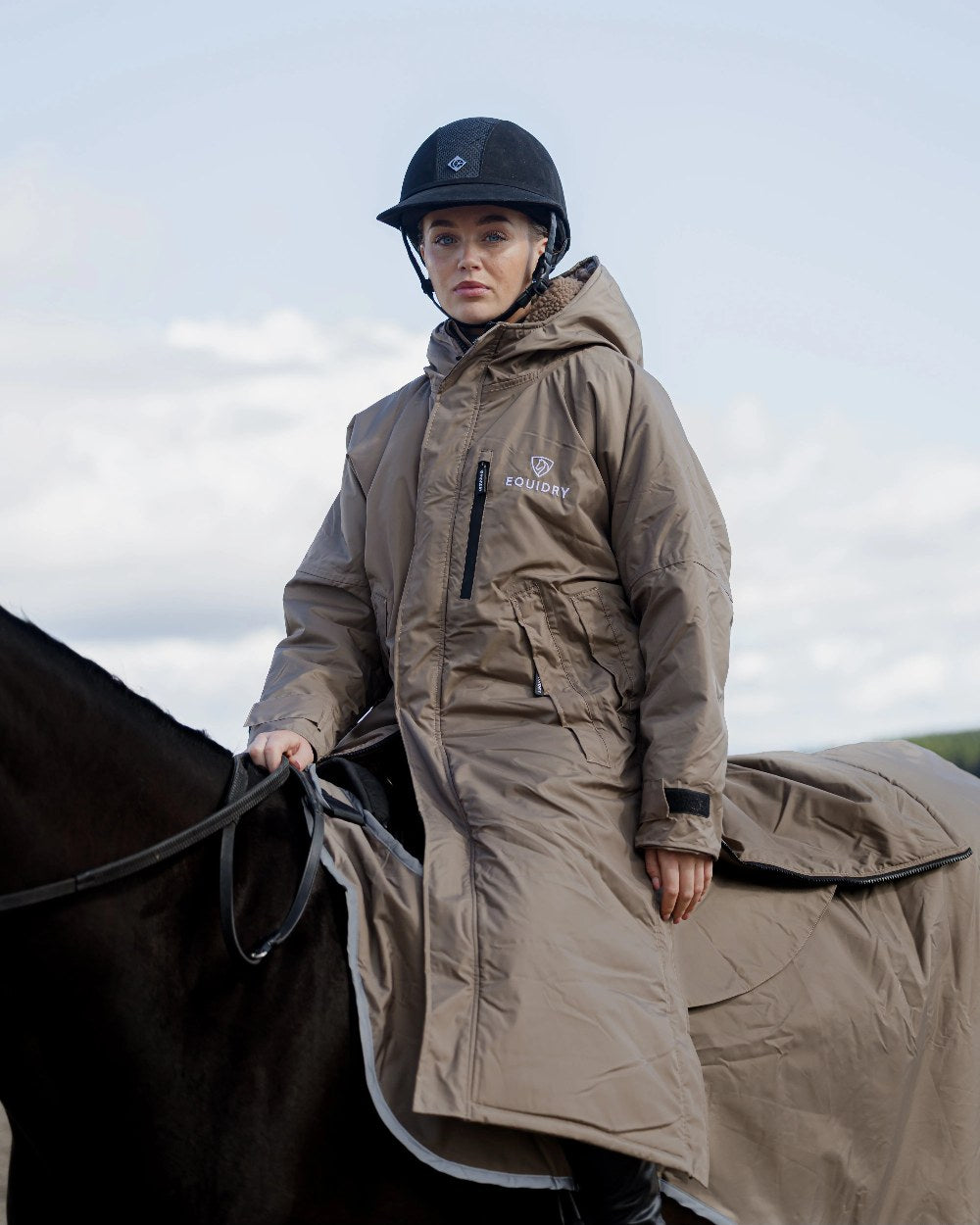 Taupe Coloured Equidry Waterproof Thick Fleece Lined Exercise Sheet on outdoor background