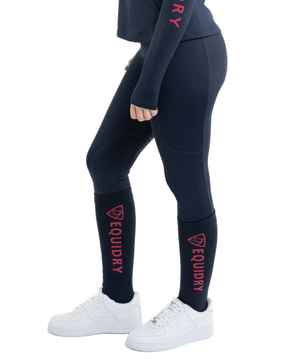 Navy Raspberry coloured Equidry Waterproof Socks on white background