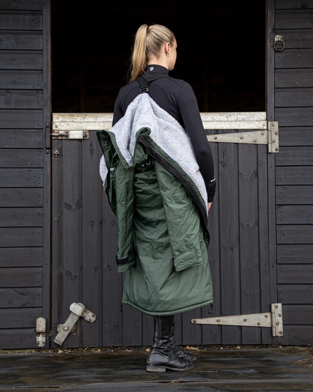 Black Forest Green coloured Equidry Womens Original All Rounder Waterproof Coat on outdoor background