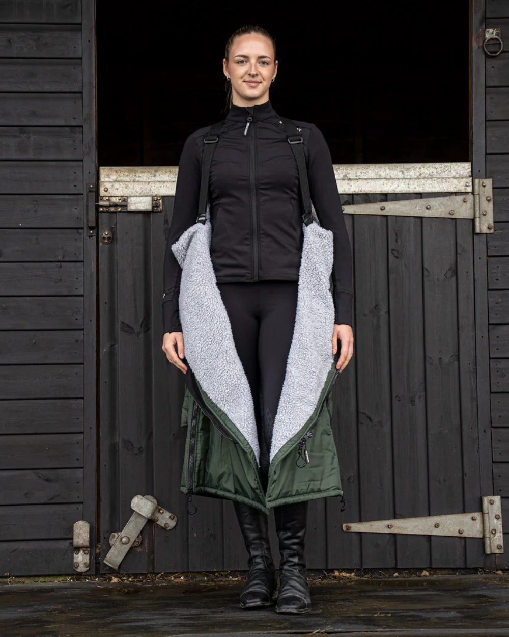 Black Forest Green coloured Equidry Womens Original All Rounder Waterproof Coat on outdoor background