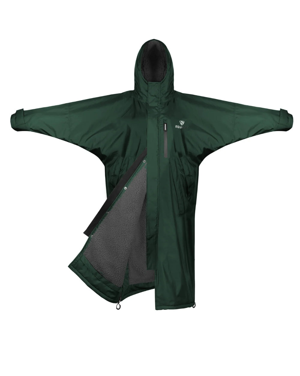 Black Forest Green coloured Equidry Womens Pro Ride Evolution Thick Fleece With Stowaway Hood on white background