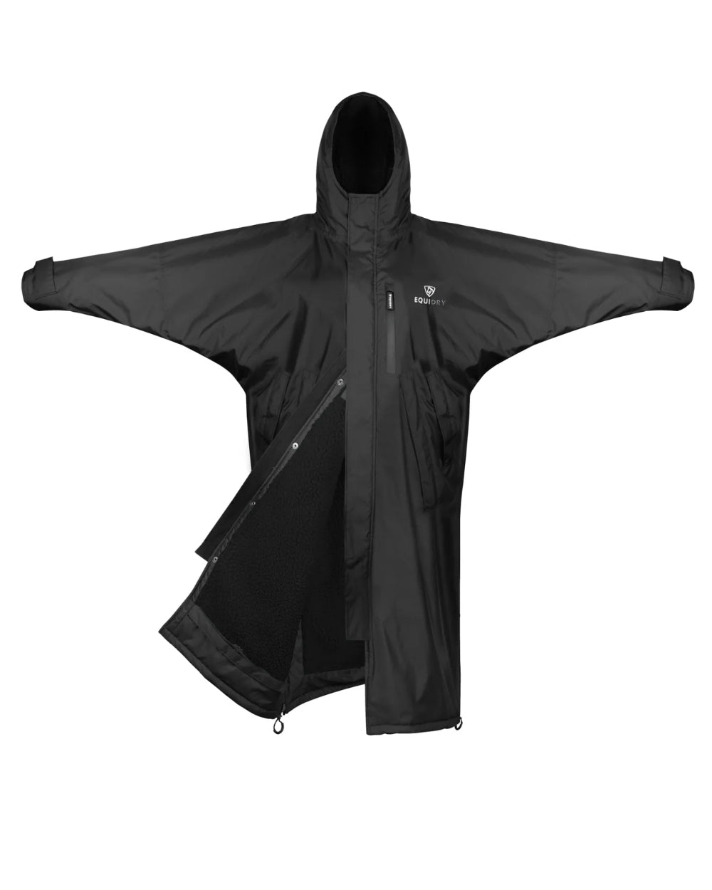 Black coloured Equidry Womens Pro Ride Evolution Thick Fleece With Stowaway Hood on white background